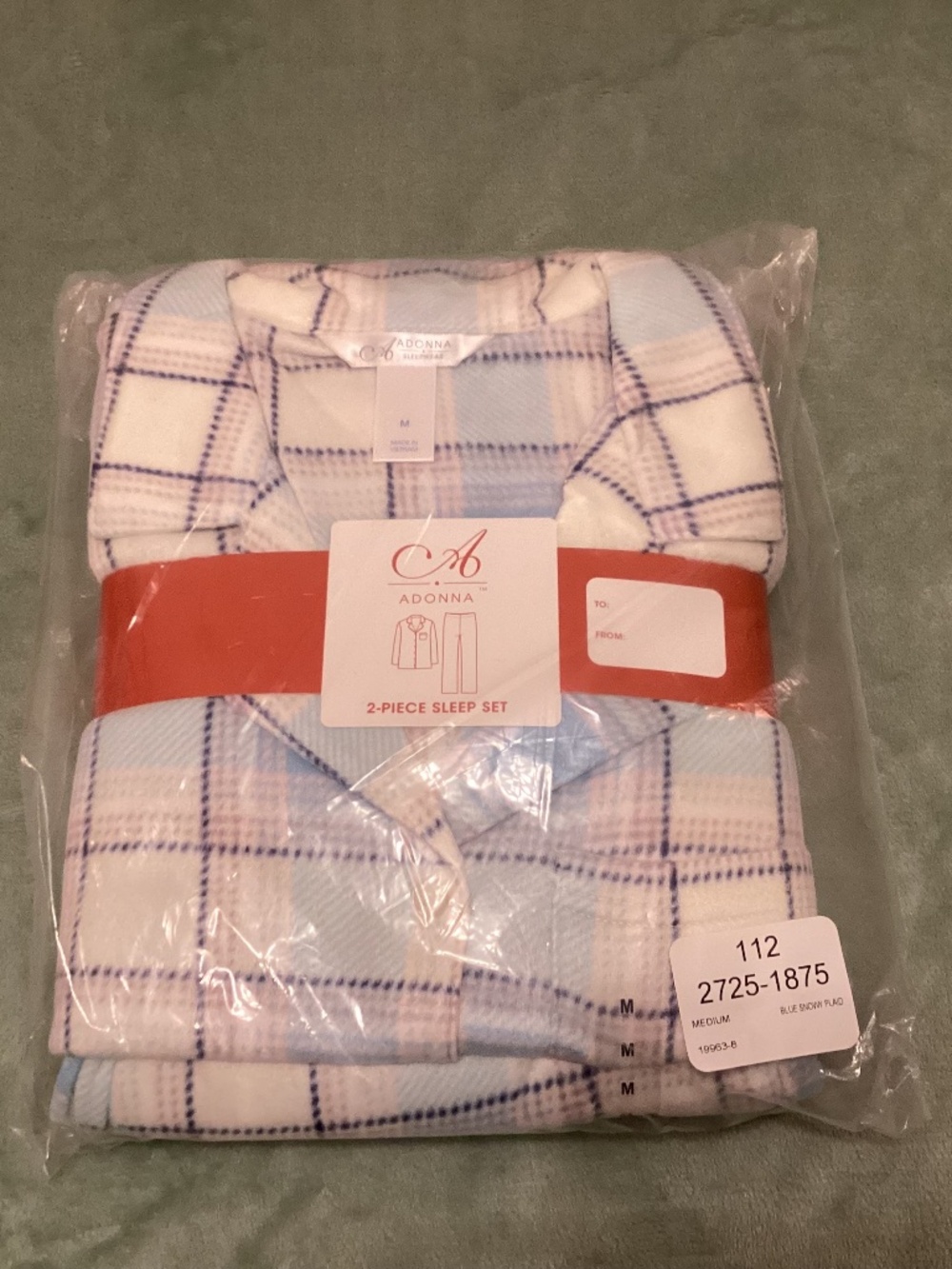 Adonna top piece light fleece sleep set. (Top and pants). New.